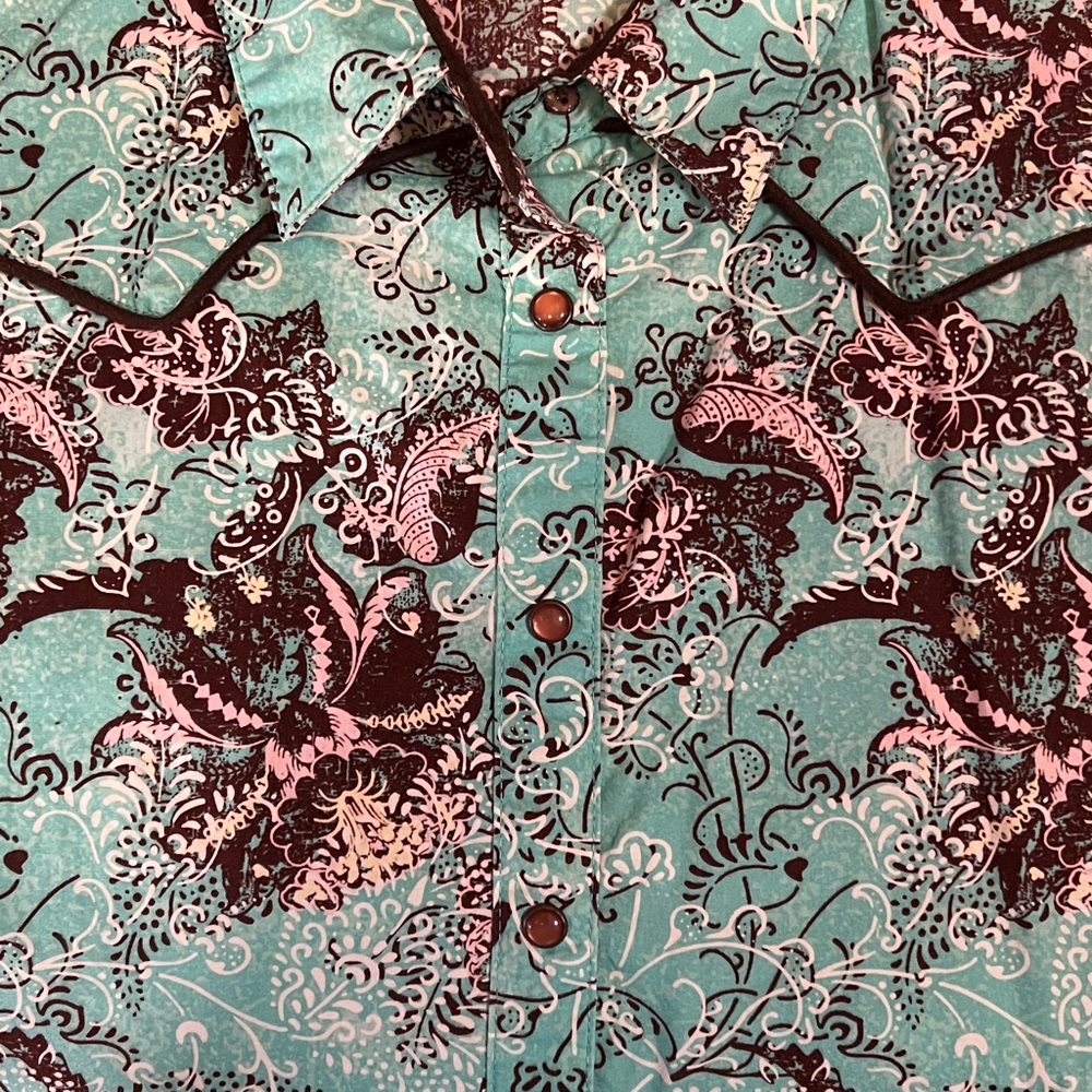 Wrangler Turquoise Western Snap Shirt S - Picture 5 of 6